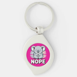 Cute Sleeping Koala “Nope” Funny Cartoon Swirl Silverfärgad Nyckelring