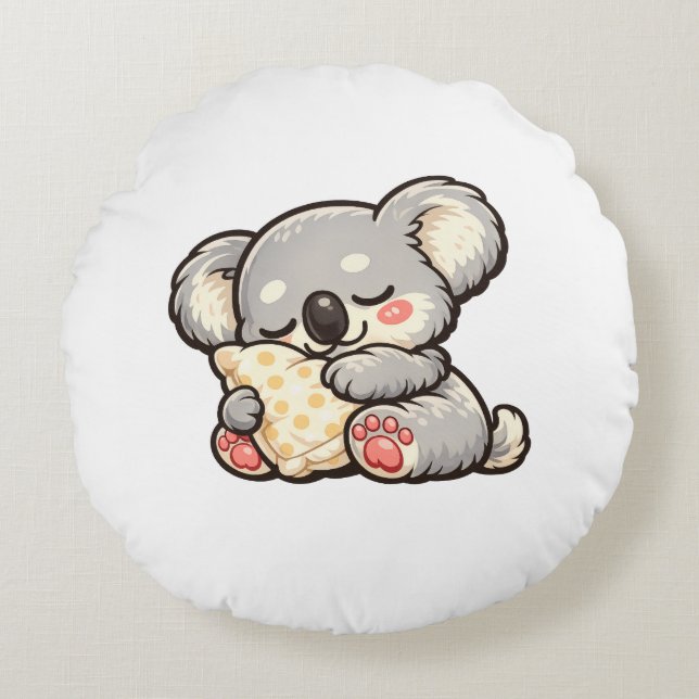 Cute Sleeping Koala with Pillow Rund Kudde (Framsidan)