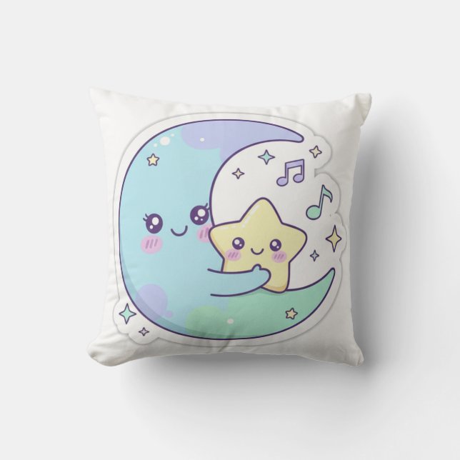 Cute Sleeping Moon and Star Kawaii Baby Nursery Pi Kudde (Framsida)