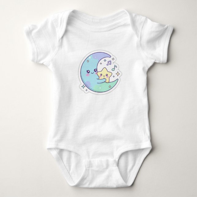 Cute Sleeping Moon & Stars  T Shirt (Framsida)