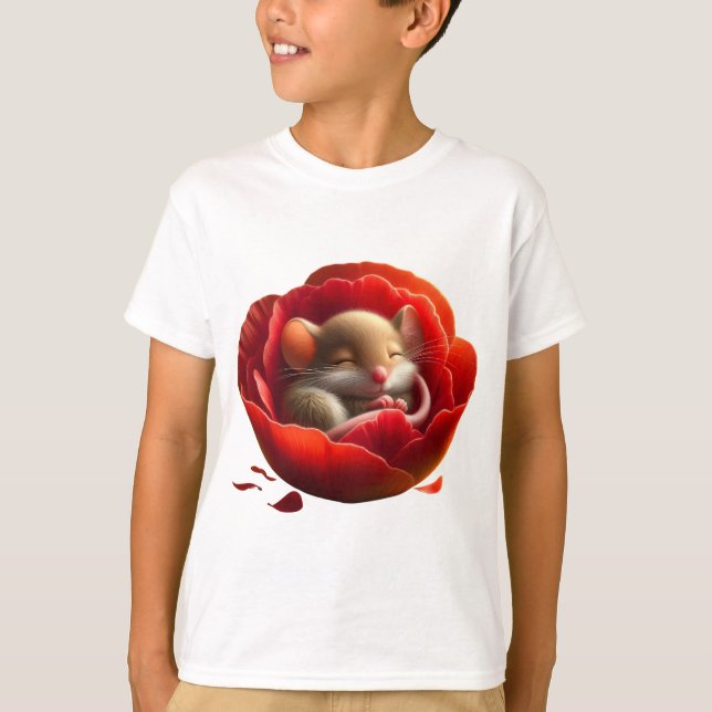 Cute Sleeping Mouse T Shirt (Framsida)