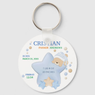 Cute Sleeping Nalle Birth Stats Keyc Nyckelring