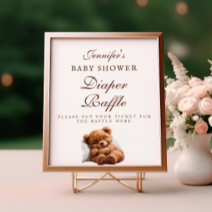 Cute Sleeping Nalle Diaper Raffle Sign Poster
