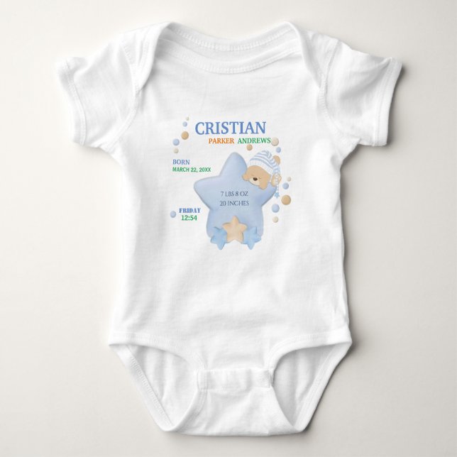 Cute Sleeping Nalle Pojke Birgstat Baby T Shirt (Framsida)