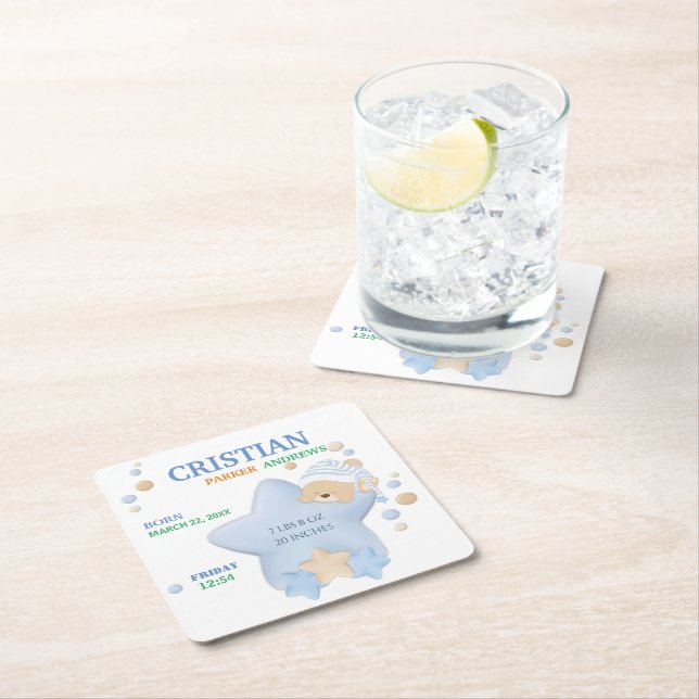 Cute Sleeping Nalle Pojke Birgstat Underlägg Papper Kvadrat (Insitu)