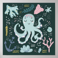 Cute Sleeping Octopus Underwater Doodle