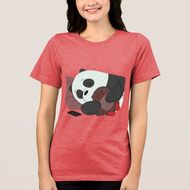 Cute Sleeping Panda Illustration Red T-Shirt Adora (Framsida)