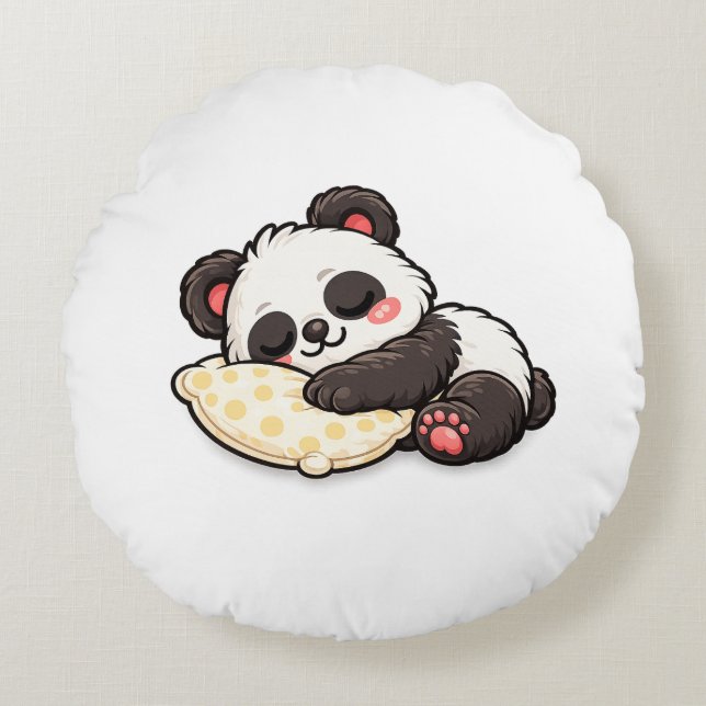 Cute Sleeping Panda with Pillow Rund Kudde (Framsidan)
