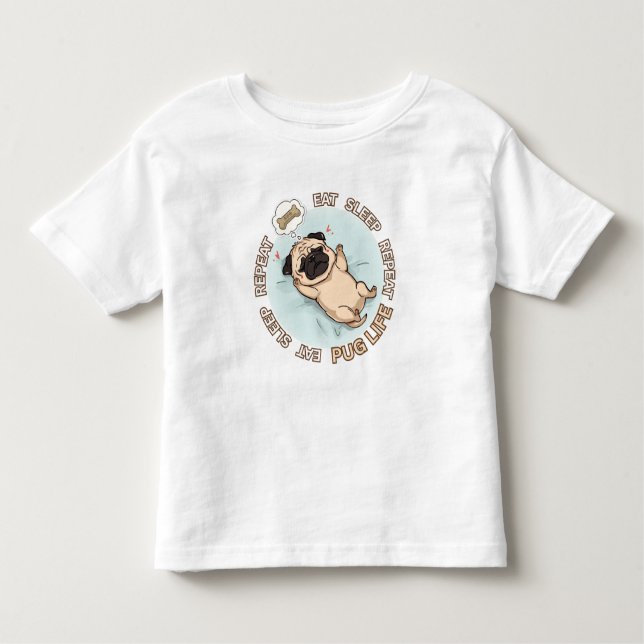 Cute Sleeping Pug Baby Shirt | Eat Sleep Repeat  T (Framsida)