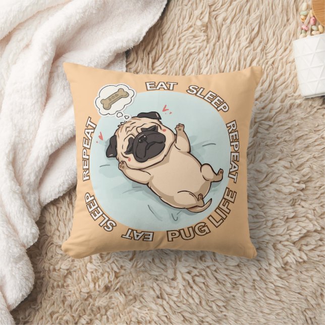 Cute Sleeping Pug Dreaming of Treats Throw Pillow  Kudde (Filt)