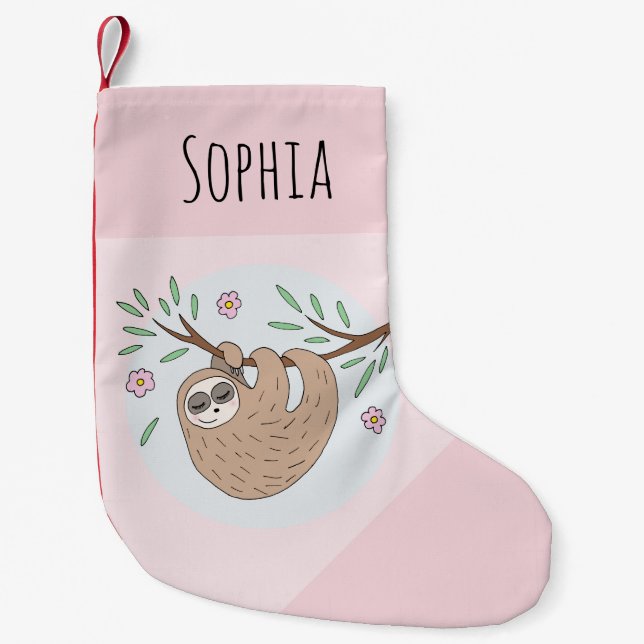 Cute Sleeping Sloth Animal and Namn Kids Liten Julstrumpa (Framsidan)