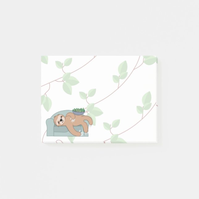 Cute Sleeping Sloth är Lazy Tropical Jungle Post-it Block (Framsida)