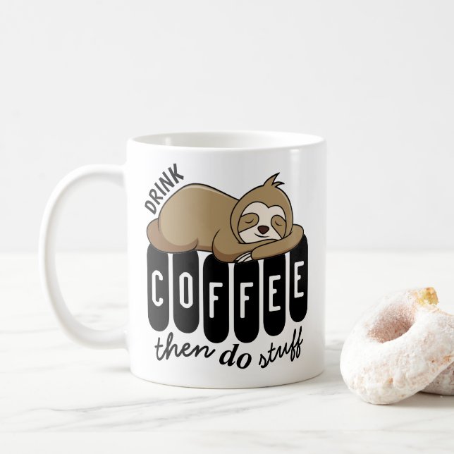 Cute Sleeping Sloth Coffee Quote Kaffemugg (Med munk)