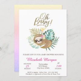 Cute Sleeping Sloth Oh Baby Summer Baby Shower Inbjudningar