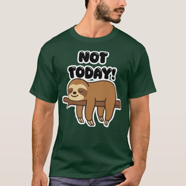Cute Sleeping Sloth on Branch – Lazy Day Cartoon D T Shirt (Framsida)