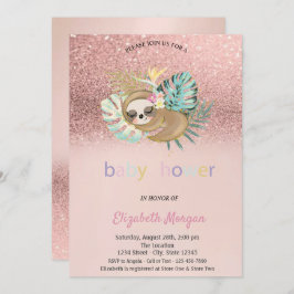 Cute Sleeping Sloth Ro Guld Bokeh Baby Shower Inbjudningar