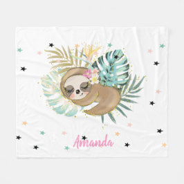 Cute Sleeping Sloth,Stars,Princess Fleecefilt