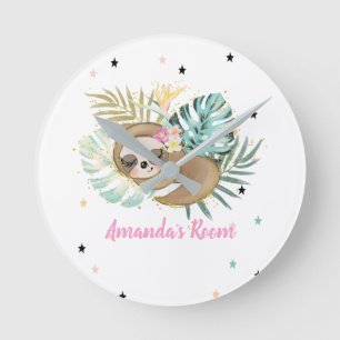 Cute Sleeping Sloth,Stars,Princess Rund Klocka