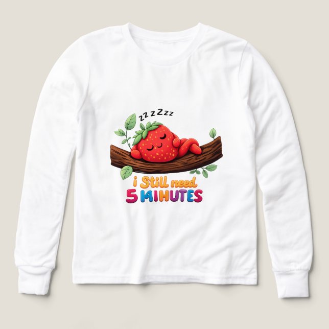 Cute Sleeping Strawberry Girls’ Long Sleev tshirt T Shirt (Design framsida)