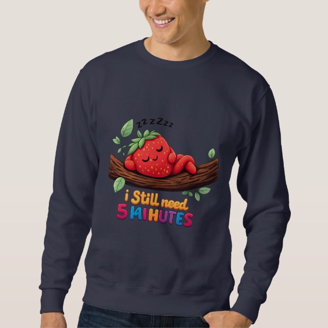 Cute Sleeping Strawberry Men’s Crewneck Sweatshit Lång Ärmad Tröja (Framsida)