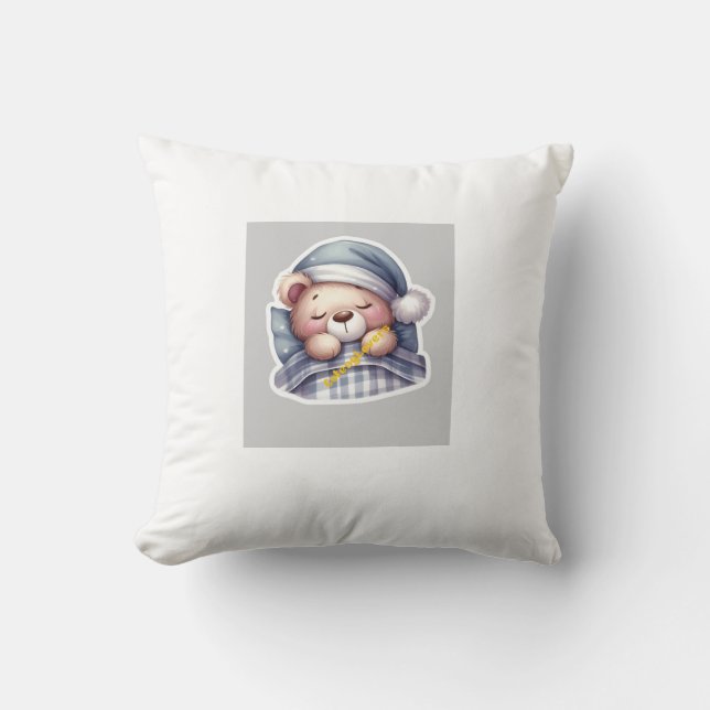 Cute Sleeping Teddy Bear Pillow – Kawaii Cozy Bear Kudde (Framsida)