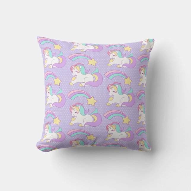 Cute Sleeping Unicorn med färgstark stöttstjärna Kudde (Framsida)