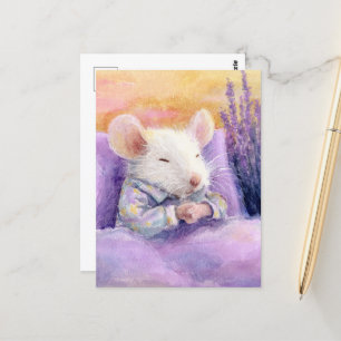 Cute Sleeping White Mouse Vykort