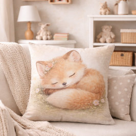 Cute Sleeping Woodland Baby Fox Neutral Kids Room Kudde