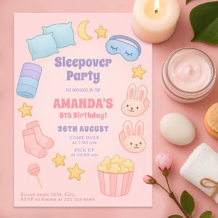 Cute sleepover Birthday Stil i Rosa Inbjudningar