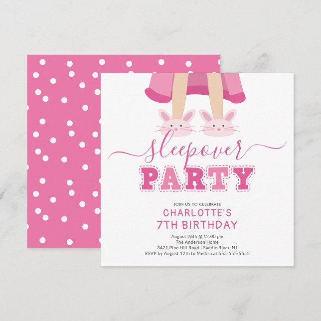 Cute Sleepover Pajama Birthday-inbjudan Inbjudningar (Fram/baksida)