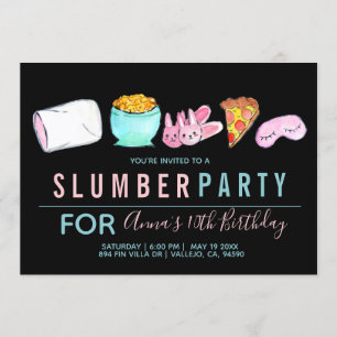 Cute sleepover slumpen party födelsedag inbjudan