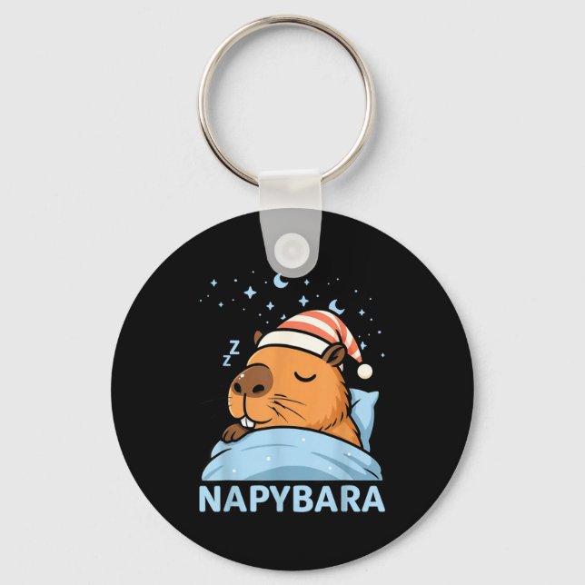 Cute Sleepy Capybara Funny Napybara Pajamas  Nyckelring (Framsida)