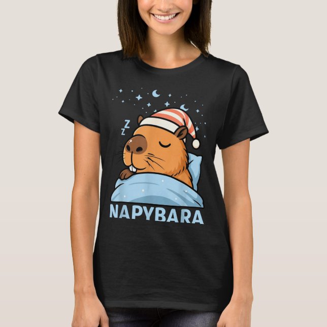 Cute Sleepy Capybara Funny Napybara Pajamas  T Shirt (Framsida)