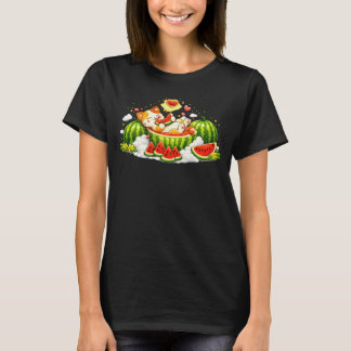 Cute Sleepy Cat in Watermelon  T Shirt