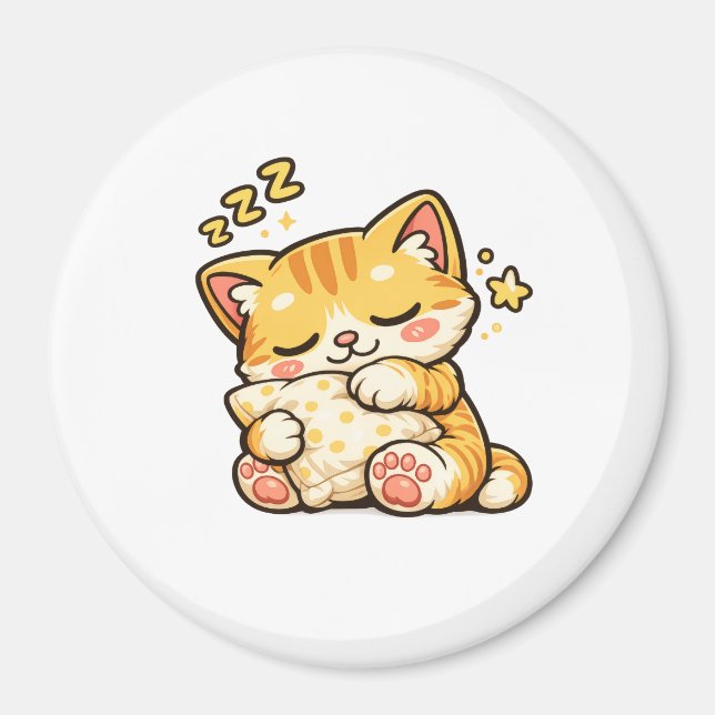 Cute Sleepy Cat Pillow Magnet (Framsidan)
