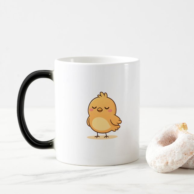 Cute Sleepy Chick Minimal Cartoon Magisk Mugg (Med munk)
