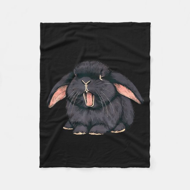 Cute Sleepy Holland Lop Rabbit Yawn Black Bunny Wa Fleecefilt (Framsidan)