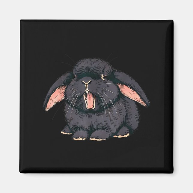 Cute Sleepy Holland Lop Rabbit Yawn Black Bunny Wa Magnet (Framsidan)