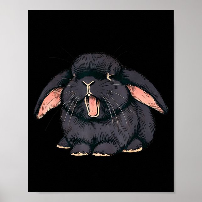 Cute Sleepy Holland Lop Rabbit Yawn Black Bunny Wa Poster (Framsidan)