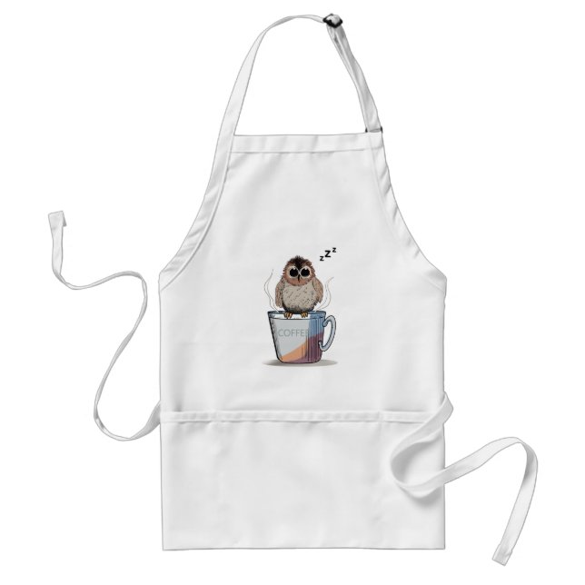 Cute Sleepy Owl Coffee Sketch Whimsical Apron Förkläde (Framsidan)