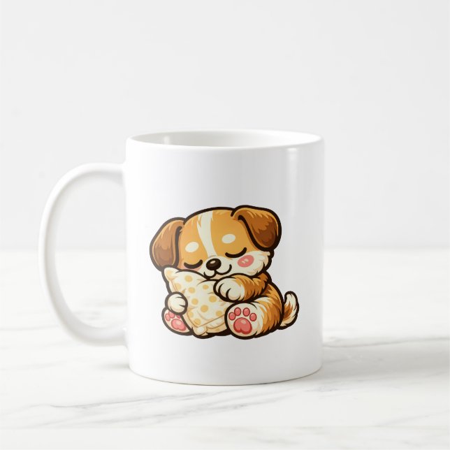 Cute Sleepy Puppy with Pillow Kaffemugg (Vänster)