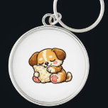 Cute Sleepy Puppy with Pillow Rund Silverfärgad Nyckelring<br><div class="desc">Adorable kawaii puppy cuddling a cozy pillow. Perfect cute design for dog lovers and cozy vibes.</div>