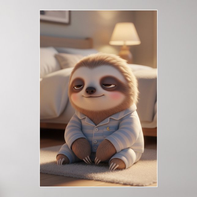 Cute Sleepy Sloth Pajamas Art Poster (Framsidan)