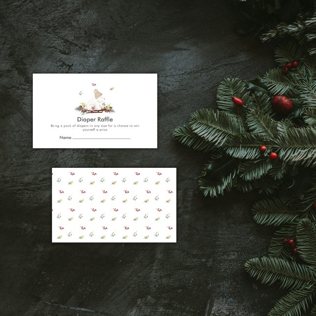 Cute Sleigh Polar Bear Diaper Raffle Baby Shower  Tilläggskort (Cute Sleigh Polar Bear Diaper Raffle Baby Shower Enclosure Card)