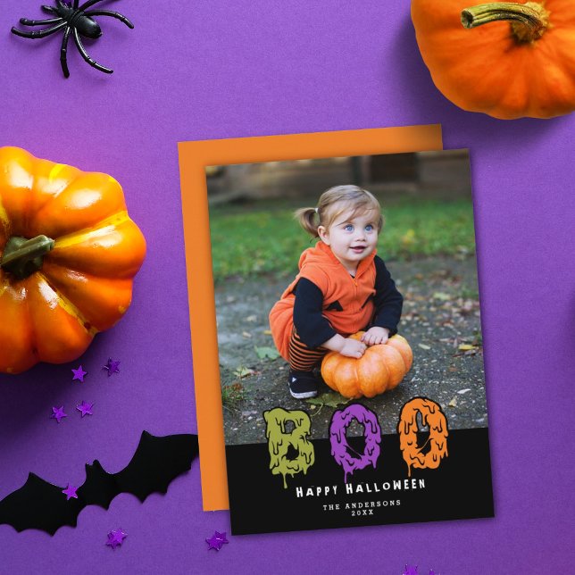 Cute Slimy Boo! Halloween Photo Helgdag Card Julkort (Skapare uppladdad)