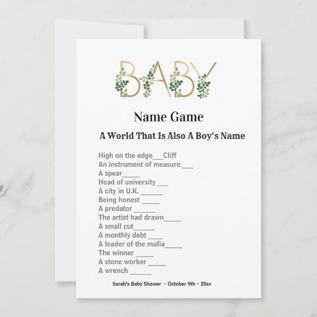 Cute Slogan Baby Shower Guuting Game-inbjudan Inbjudningar (Framsida)