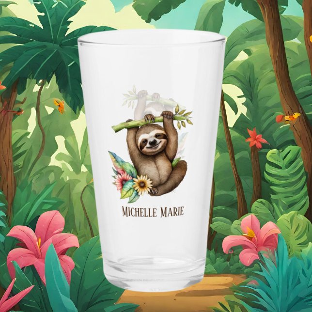 Cute Sloth älskare add namn Glass Glaskopp (Skapare uppladdad)