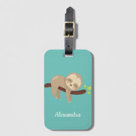 Cute Sloth Animal Illustration på Grönt Monogram Bagagebricka