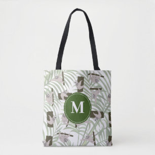 Cute Sloth Animal Mönster i Vild Forest Monogram Tygkasse
