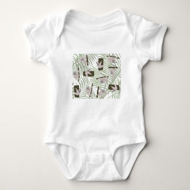 Cute Sloth Animals Mönster i Vild Forest T Shirt (Framsida)